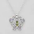 Necklace With 2.25ctw Precious Stones - Genuine Amethysts, Diamond, Peridots and Topaz Made in 925 Sterling silver. Total item weight 9.5g Length 16in