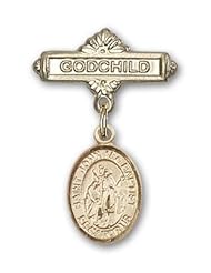 14K Gold Baby Badge with St. John the Baptist Charm and Godchild Badge Pin