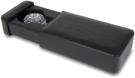 Rapport Portman Single Watch Slip Case - Black Leather Crocodile Pattern