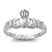 Rhodium Plated Sterling Silver 9mm Claddagh Ring (Size 5 - 9)