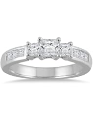 1.00 Carat Princess Cut Diamond Three Stone Ring in 14K White Gold