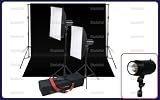 Studiohut 600 Watt Softbox Strobe Light Kit w/ Carry Bag, Background Stand & 10′x20′ Black Backdrop for Video/Digital Photography