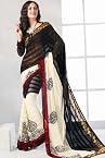 Black & Cream Faux Georgette Saree