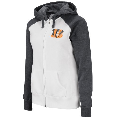 NFL Women's Cincinnati Bengals Sport Princess Long Sleeve Raglan Full-Zip Fleece Hoodie (White/Charcoal Heather, Small)