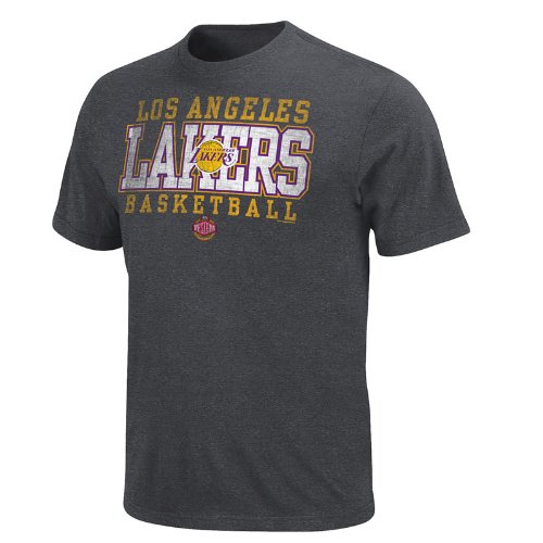 NBA Men's Los Angeles Lakers Posted Victory Short Sleeve Crew Neck Washed Tee, Charcoal Heather, Large