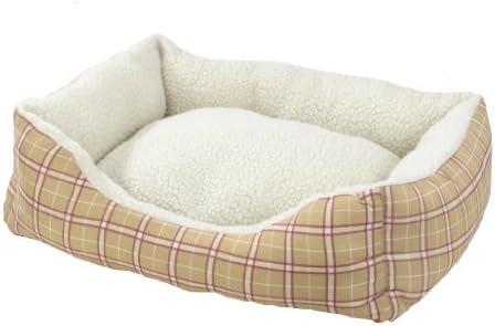 AlphaPooch Cuddler Rectangular Bolster Dog Bed, Red and Tan Plaid Fabric with Fleece, Large