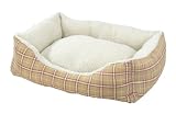AlphaPooch Cuddler Rectangular Bolster Dog Bed, Red and Tan Plaid Fabric with Fleece, Medium