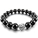 Men,Women's 10mm 12mm Alloy Bracelet Link Wrist Agate Onyx Gemstone Black Silver Buddha Mala Energy Stone Gemstone Beads