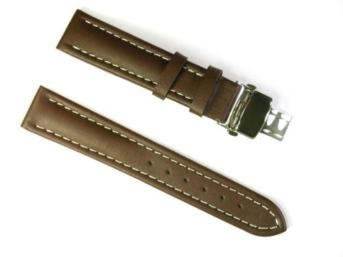 BANDA LEATHER WATERPROOF WATCH BAND WITH STAINLESS DEPLOYANT TWO BUTTON DOUBLE FOLD BUCKLE DESIGN-REAL ITALIAN CALF LEATHER-18 mm BLUE COLOR
