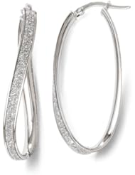 14k White gold Leslies Polished Glitter Infused Oval Hoop Earrings