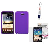 GTMax Purple Silicone Soft Case + LCD Screen Protector + Blue Cup Pad for Samsung Galaxy Note LTE i717: samsung galaxy note lte case