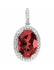 14K White Gold Oval Cut Mozambique Garnet and Diamond Pendant -- LIFETIME WARRANTY
