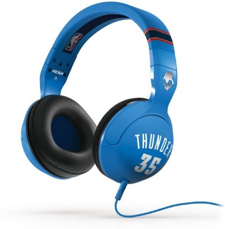 Skullcandy Hesh 2.0 NBA Thunder - Kevin Durant Headphones, with 50 mm Drivers, Compatible with iPhone &amp; Android Smartphones, Features "Attacking Bass" and Supreme Sound with Specially Engineered Precision Highs, In-Line Mic for Taking Calls, Soft Pillow Leather Ear Pieces, Satin Travel Bag Included