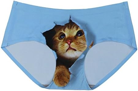 KIKIQIA Women's 3D Pussycat Printed Seamless Briefs Anti-exposure Panties Blue