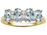 1.06 cts Genuine 4 Stone Aquamarine and Diamond Ring - 14kt White or Yellow Gold