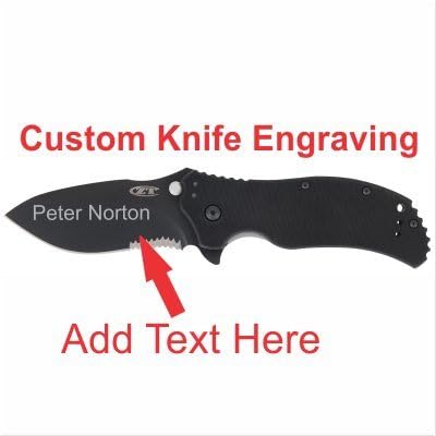 ZERO TOLERANCE 0350ST BLACK SERRATED BLADE, BLACK G-10 HANDLE ASSISTED FOLDING KNIFE CUSTOM ENGRAVING