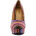 Women's Multi Color Tribal Stripes Round Platform Chunky High Heel Pump Fashion Shoes