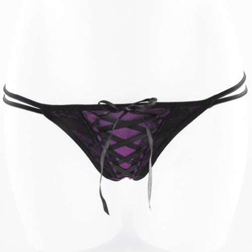 Women's Sexy Hollow Bow Lace Thong G-string V-string Panties (Purple)
