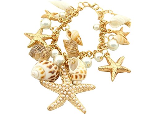 MAKIYO Fashion Ocean Sea Star Starfish Conch Shell Pearl Chain Beach Bracelet Plated Hand Chain