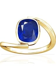 14K Yellow Gold Cushion Cut Blue Sapphire Womens Astrological Ring