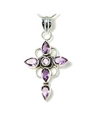 Sterling Silver 5ct. Natural Untreated Amethyst Cross Pendant