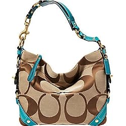 Coach Signature With Patent Carly Purse in Turquoise 11867