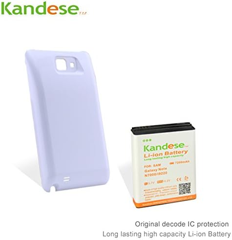 Kandese Extended Large Capacity 7200mAh Lithium Battery Replacement for phone Samsung Galaxy NOTE N7000 with back cover (WHITE)