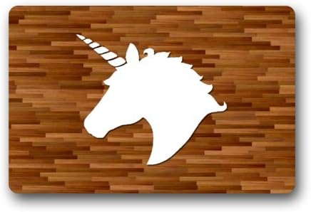 Funny and Popular 23.6"(L) x 15.7"(W) Unicorn head Wood Background Machine-washable Indoor/Outdoor Doormat