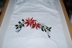 Embroidered White T with a band of Holiday Flowers Adult-L