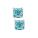 2.00 Carat Princess Simulated Cubic Zirconia Simulated Aquamarine Cubic Zirconia Cz Stud Earrings. Sterling Silver 925 Tarnish Free & Nickel Free Top Quality Rhodium Finish