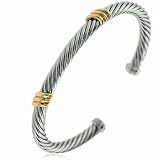 Solid 14K Gold and Silver bar Designer Cable Bangle