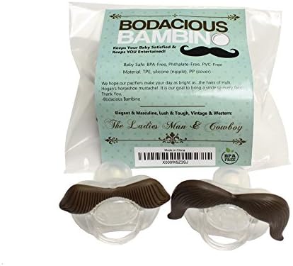 B.B. Mustache Pacifiers by Bodacious Bambino | 2-Packs &amp; 3-Packs Horseshoe &amp; Handlebar - Cute, Funny, &amp; Unique Binky - The Best Baby Shower Gift | BPA-Free (2-Pack: Chevron + Horseshoe)