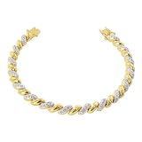 18k Gold Over Sterling Silver 7.25 inch Two Toned Twist 5mm Wide Box with Tongue Link Bracelet