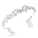 Bling Jewelry White Gold Plated Crystal Pearl Flower and Leaf Vines Bridal Tiara Headband