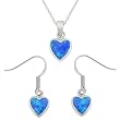 Sterling Silver Created-Blue Opal Inlay Heart Drop Pendant and Earrings Set