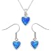 Sterling Silver Created-Blue Opal Inlay Heart Drop Pendant and Earrings Set