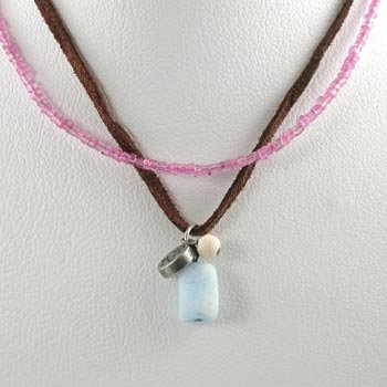 life is good Kerrie Choker Necklace with Leather and Pink Glass Beads, #kerrie_pink_