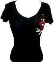 Sinful V Neck Baby Tee Shirt - Love & Pride (Black/Red)