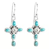Barse Turquoise & Crystal Cross Earrings
