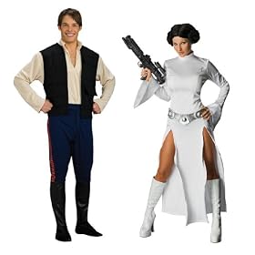 Star Wars Deluxe Han Solo XL & Princess Leia Medium Couples Costume Set