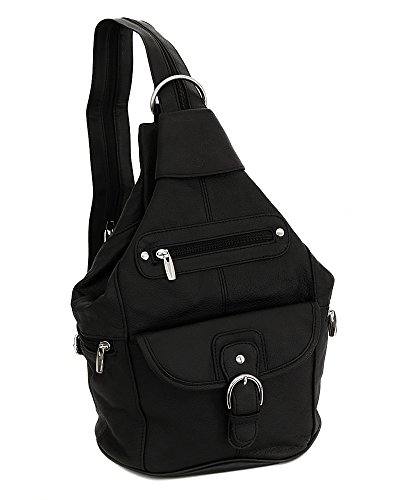Womens Leather Convertible 7 Pocket Medium Size Tear Drop Sling Backpack Purse Shoulder Bag