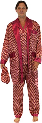 P.H. Men's Satin Pajama 5 Piece Gift Set -Robe, Boxer, Pajamas, and Slippers