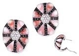 Dramatic CZ Black Clear Diamonds Pink Mother-of-Pearl Flower Earrings