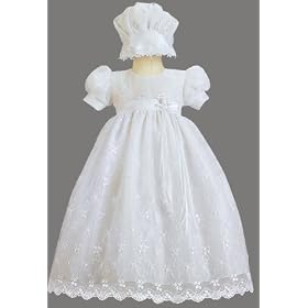 White Embroidered Tulle Christening Baptism Gown