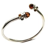 Certified Genuine Honey Amber and Sterling Silver Adjustable Designer Bangle