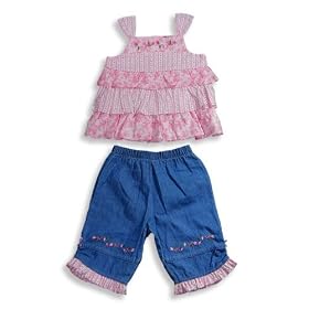 Picture Me - Infant Girls Sleeveless Jean Capri Set,Pink, Denim Blue
