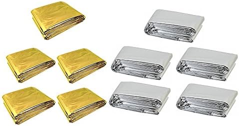 MUSEUNLIMITED 10PCS / Set ( 5PCS Silver + 5PCS Gold) Emergency Blanket Mylar Survival Rescue Insulation Curtain Outdoor Life-saving Military