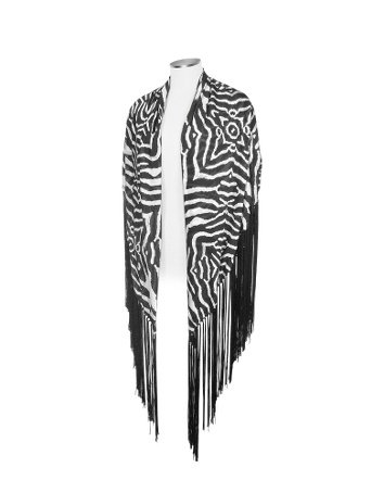 Roberto Cavalli Zebra Printed Doubled Silk Fringed Shawl