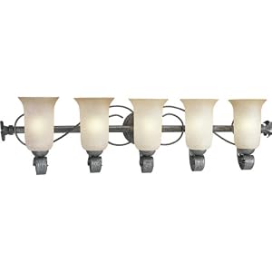 Progress Lighting P3130-85 Five-Light Bath Fixture with Antique Etruscan Glass, Swedish Iron