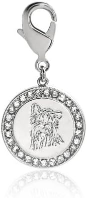 Silver Plated Rhinestone Accented Yorkshire Terrier Engraved Charms Pet Collar Pendant